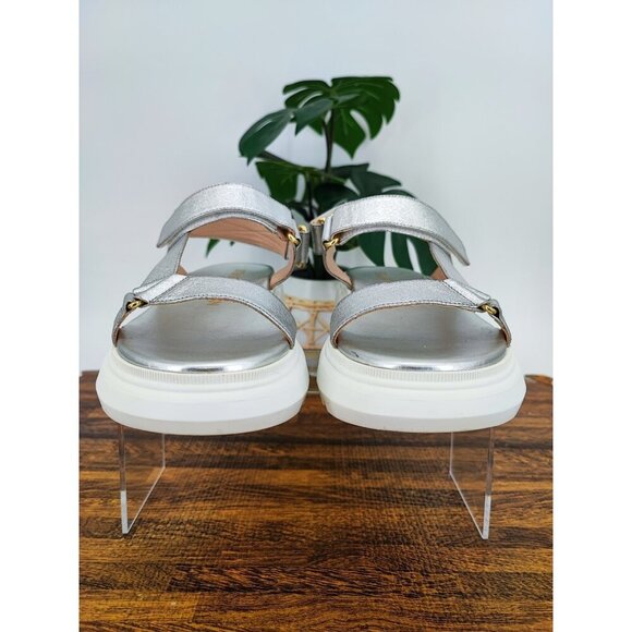Stuart Weitzman Women’s Zoelie Silver Metallic Leather Platform Sandals Size 7 - Picture 2 of 8